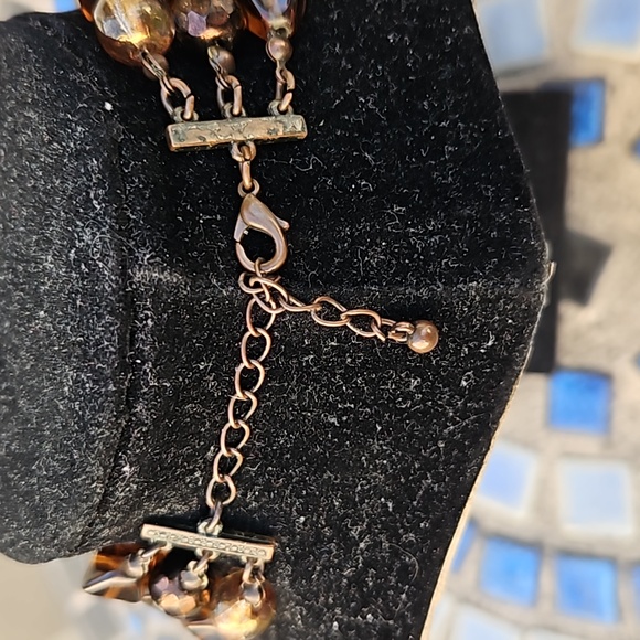 Vintage Inspired Glass Beaded Necklace Three Stranded Lobster Clasp Brown W OS - Picture 4 of 4